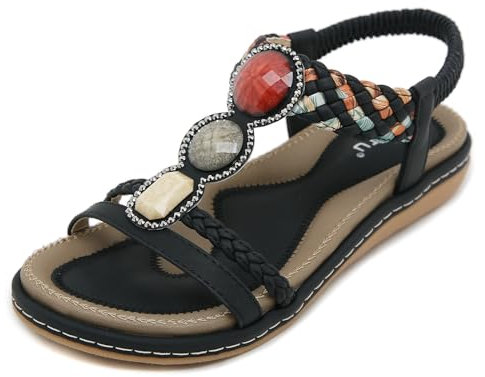 Acfoda Sandales Femme Été Confortable Plates Bohême Sandals Noir 38