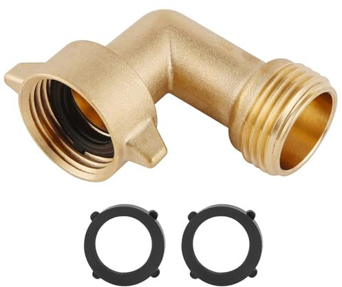 90-Degree Hose Elbow for RVs — Solid Brass Construction, Features Convenient Easy Grip Connector,for RV Water Hoses, Residential Outdoor Faucets, & More — 1-Pack