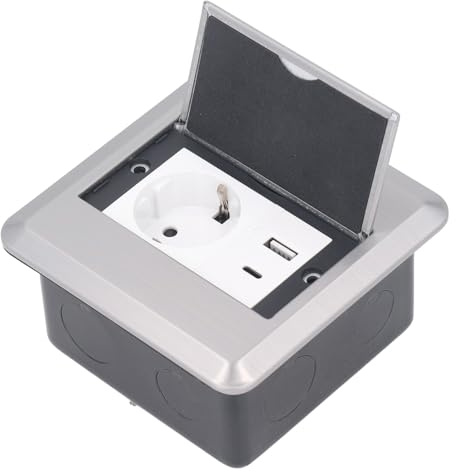 Prise de Sol Encastrée au Sol, Prise de Sol avec une Prise UE 16 A, un Port USB et un Port de Type C, Boîte de Prise électrique étanche en Acier Inoxydable pour Bureaux, Hôtels