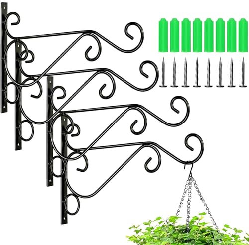 QIODAZOO Blumenampel Halterung, Pflanzen Halterung Metall Eisen Pflanzenhalterung Hängend Wand, Vogelhäuschen Laterne Windspiele Wandleuchter (4 PCS, 30 CM)