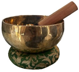 Amilav Collections Bol chantant tibétain 7 chakra, chakra du plexus solaire (Manipura) avec coussin et maillet, bol chantant tibétain pour la méditation