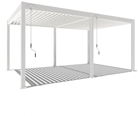 Pavillon Pergola 3,6x5,3m Terassenüberdachung freistehend mit Lamellendach verstellbar Gartenpavillon Hardtop wasserdicht stabil Winterfest Voll-Aluminium Grillpavillon wetterfest Weide Deluxe Weiß