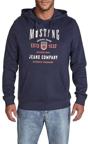 MUSTANG Hoodie Herren Bennet Regular Fit Kapuzenpullover Pullover Print 100% Baumwolle, Größe:M, Farbe:Outer Space (1016079-5330)
