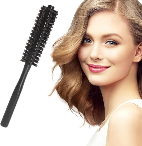 NJCXOLA Brosse ronde pour le séchage, Brosse à cheveux ronde en poils de sanglier, Poils en Nylon à Rouleau pour Frange - Noir