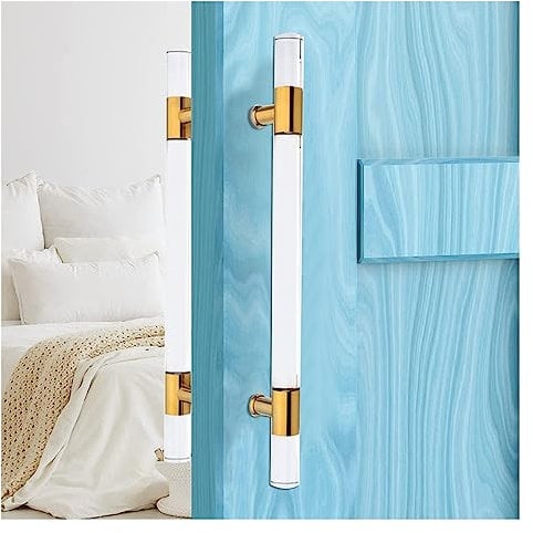 Moderne Stil Heavy Duty Bad Türgriffe Einfach Installieren für Glas/Holz/Zimmertüren Klar H-Form Schiebetor Zieht Gold Finish 60cm (23,6in) Größe