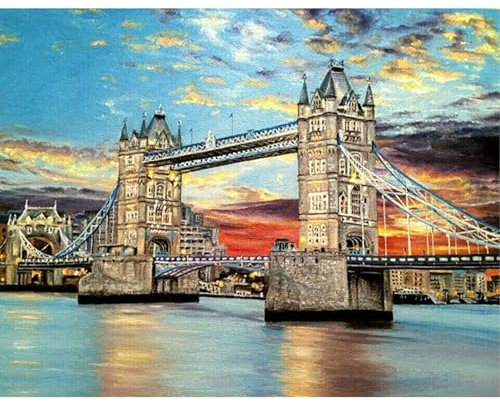 SHEGZHUC 50x40cm Diamond Painting Brücke London Diamond Painting London Tower Bridge Diamond Painting Landschaft Mosaik Diamant Malerei Kunst Stickerei Kreuzstich Bilder Geschenk Wanddekoration