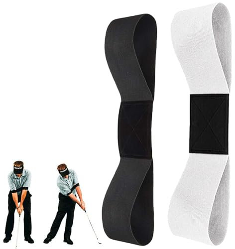 YNR Lot de 2 brassards d'entraînement au swing de golf, bandes de bras, ceinture d'entraînement à la correction de la posture pour homme et femme, débutants, noir et blanc