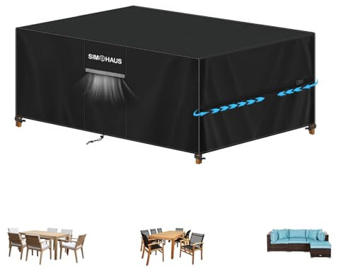 SIMPHAUS Bache Table Exterieur,Housse de Protection Salon de Jardin Impermeable,Housse Protection Table de Jardin Exterieur avec Grilles D'aération,Anti-UV 420D Oxford Housse Table jardin 170x110x75cm
