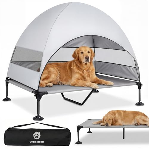 Elevated Dog Bed with UV-Proof Canopy, Raised Outdoor Dog Tent with Powerful Anti-Slip Feet, Portable Pet Cot with Wider Shade, Raised Cooling Bed for Camping, Backyard, Beach (Grey, XL)