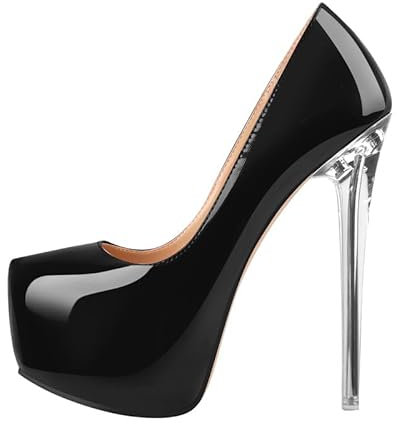 Meinabsatz Damen Stiletto High Heels Plateau Pumps Elegante Damenschuhe Party Kleid Stöckelschuhe Lack Schwarz 40 EU