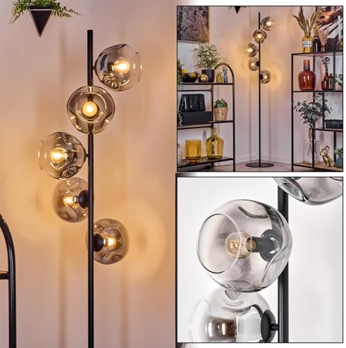 HOFSTEIN Stehleuchte Ripoll, Stehlampe aus Metall/Glas in Schwarz/Rauch/Klar, moderne Leuchte im Retro/Vintage-Design, Ø Schirme 15 cm, Fußschalter, 160 cm, E14, Wohnzimmer, Schlafzimmer, Flur, Büro