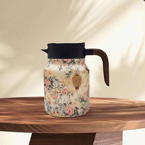 Raidley Vintage Floral Pattern Tea Thermos, Doresty Thermos Tea Pot, Vintage Floral Pattern Tea-Built-in Infuser, Stainless Steel Thermal Carafe with Lid for Hot Drinks (Pink, 1000ml)