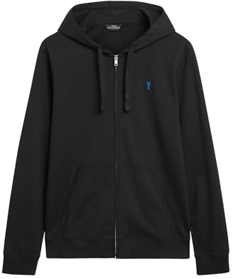 NEXT Herren Leichte Kapuzenjacke mit Reißverschluss aus 100% Baumwolle Schwarz L