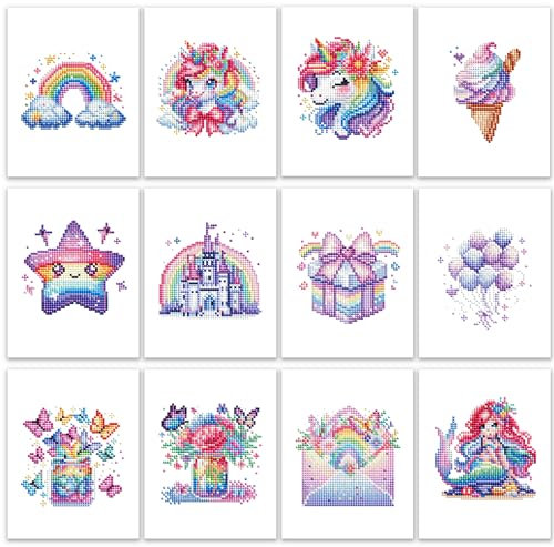 ThxMadam 12 Pcs Karikatur Small Diamond Art Set, Mini Diamond Painting Kits for Adults Beginners, Karikatur Diamond Painting Pictures, Gem Art for Home Wall Desktop Decor, 20 * 15cm