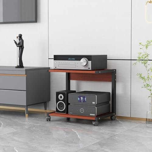 JYHHGDS Support multimédia Mobile à 2 Niveaux, étagère de Rangement Ouverte Multifonction pour Lecteur DVD, boîtier TV, Consoles de Jeux, Accessoires TV, Meuble Audio/vidéo stéréo (50 cm de Hauteur)