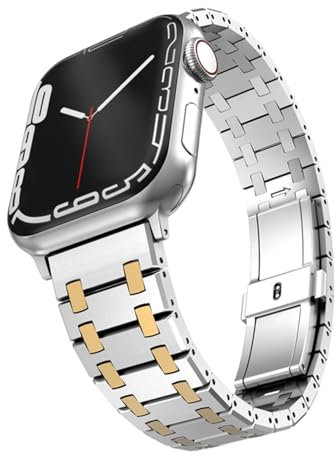 IRFKR Cinturino in metallo di lusso per cinturino Apple Watch 45mm 41mm 44mm 42mm 46mm Bracciale in acciaio inossidabile per iWatch serie 10 9 8 7 Ultra2 49mm(Gold,S10 42mm)