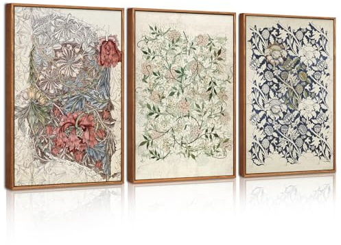 CHDITB 3 Stück Blumen Abstrakt Wandkunst,Vintage Pflanzen Leinwand Wandkunst,Asthetik William Morris Blumenzeichnung Wandbild,Natürliche Antike Blumenmalerei Poster für Schlafzimmer Wohnzimmer30x40cm