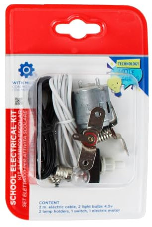 CABLEPELADO Kit Eléctrico Escolar con Motor 4.5V | Incluye 2 Bombillas, 2 Portalamparas, Interruptor y Cable Unifilar 2 m | Circuitos para Experimentos y Tecnología