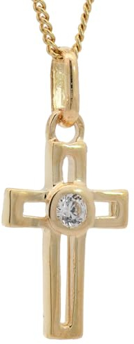 Anhänger Kreuz 333 Gold mit Zirkonia Stein 333 8K Gold mit Goldkette, Kettenlänge:42 cm Damenkette