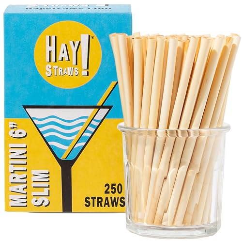 Hay Straws 6 inch Compostable Drinking Straw Eco Friendly, 250 Count Biodegradable Straw, Disposable for Lowball Drinks, Cocktails, Sturdy Plant-Stem Straws, No Paper, Plastic-Free (5–6.5mm)