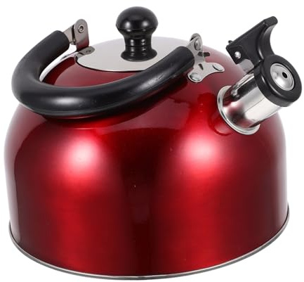 Toyvian Teiera in Acciaio Inossidabile 3L Fischio Manico Rivestito in Legno Fondo Resistente al Calore per a Gas e Induzione Rosso