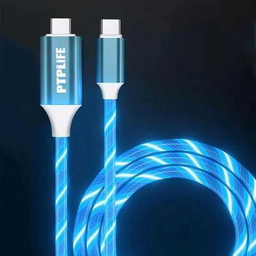 PTPLIFE LED-USB-C-auf-USB-C-Kabel, 60 W, schnelles Aufladen, fließendes leuchtendes Typ-C-Kabel für Auto und Zuhause, Datenübertragung für iPhone 17, 16, Samsung S24, S23, Huawei（Blau）