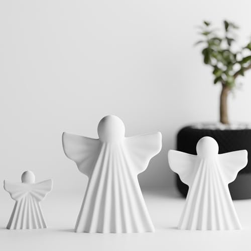 Shapes - Decorations Deko Engel 3er Set – Moderne Weihnachtsdekoration aus hochwertigem PLA – stilvolle Figuren für Fensterbank, Tisch & Regal handgefertigt in Deutschland (Wei)