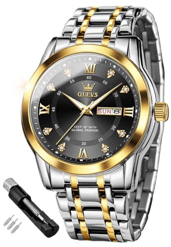 OLEVS Herrenuhren Leicht zu lesen Armbanduhr mit Edelstahlband wasserdichte Kalender