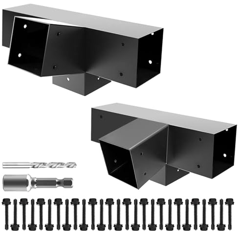 Qrooviiy Pegola-Halterungs-Kits, 15-Grad- und 75-Grad-Winkel, 4-Wege-rechte Eck-Holzbearbeitungs-Klammern für 10,2 x 10,2 cm (tatsächlich: 8,9 x 8,9 cm) Holz, DIY-Pavillon-Halterungen für Terrasse
