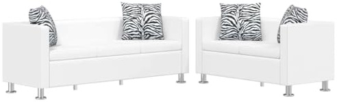 NIVVHOH 3-Sitzer und 2-Sitzer Sofaset Weiß Kunstleder bequem Elegantes Design für Wohnlandschaft
