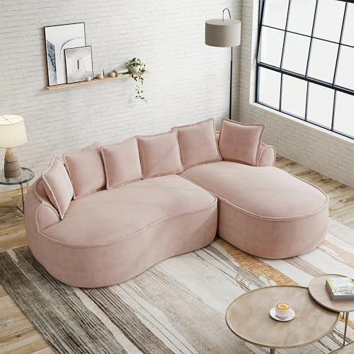 Trdlpyn Divano Angolare Curvo in Tessuto Chenille con Chaise Longue, Divano Modulare a L Senza Struttura, divano Nuvola 3 Posti con Cuscini per Soggiorni, Rosa(Nessun Montaggio)