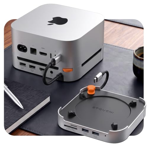 Stouchi Mac Mini M4 Dock with 8TB M.2 NVMe/SATA SSD Enclosure, 4K@60Hz HDMI, 2x USBA 10Gbps, SD/TF Card Reader, 3.5mm Audio, 2x USBA 3.0, Easy Power Button & Stable Wi-Fi for Mac Mini M5/M4 Pro(2024)