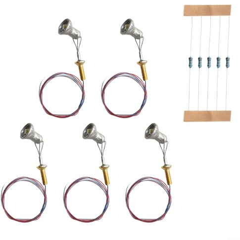 5x Modellbahn Lampen HO für skala LED Flutlichter Doppelkopf Design vorverdrahtet 3V DC für Miniatur Städte Gebäude silber(Silvery)