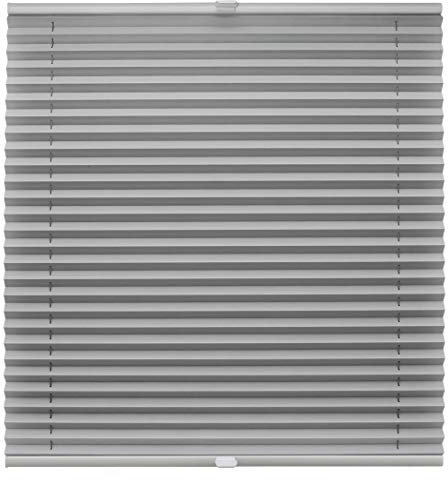 Plissee auf Maß für alle Fenster Montage Glasleiste Blickdicht mit Spannschuh Sonnenschutzrollo Hellgrau Breite: 61-70 cm, Höhe: 201-250 cm