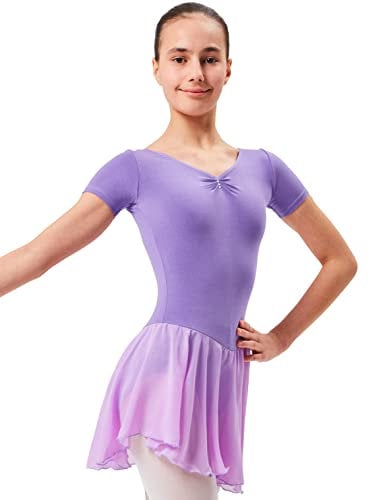 tanzmuster Body da Danza Classica 'Betty' con gonnelino in Chiffon per Bambini in Lavanda, 104/110 (5-6 Anni)