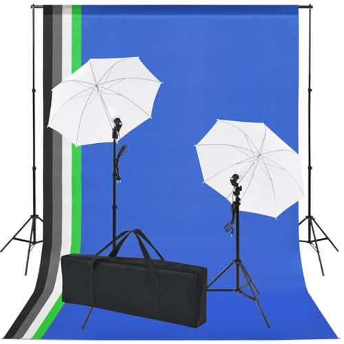 vidaXL Fotostudio Set Hintergrundsystem Hintergrund Studiolampe Schirm Stativ