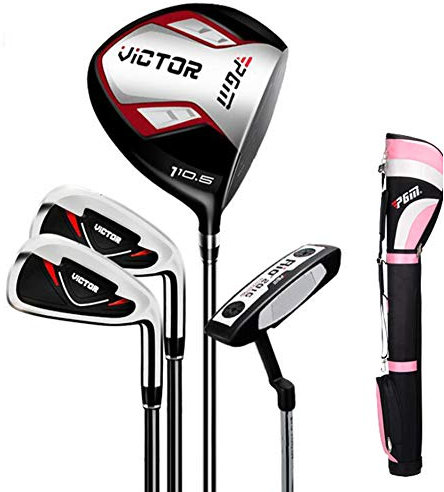 KOFULL Professional Golf Clubs Set Men Golf Bag Practice Set for Beginners (4clubs+Pink Standing bag)