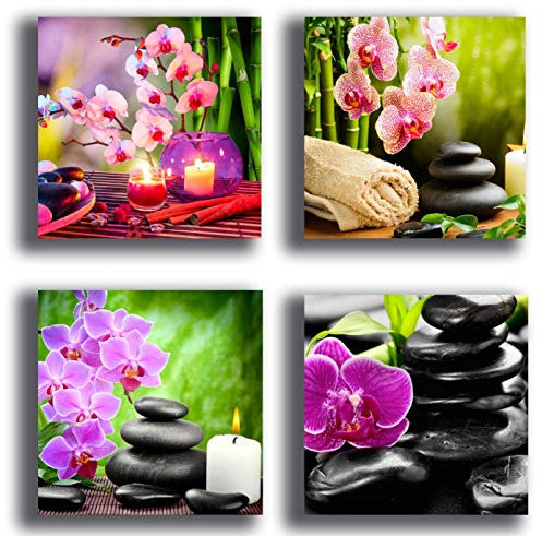 Quadri Moderni ORCHIDEA Zen pietre 4 pezzi quadretti Stampa Tela CANVAS Arredamento XXL Arredo soggiorno salotto camera da letto cucina ufficio bar ristorante pub (4 pezzi 40x40 cm cad.)