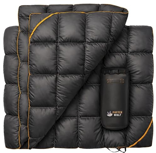 PUFFER WOLF | Extra Large Double Insulated Outdoor Camping Blanket | 2X Puffy, Warm, Packable, Weatherproof, Durable, and Lightweight | Top Quilt for Hiking, Backpacking, Stadium Events, Picnic Use