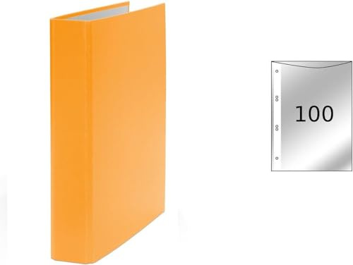 3x Ringbuch / DIN A5 / 4-Ring Ordner / Farbe: orange + 100 Prospekthüllen