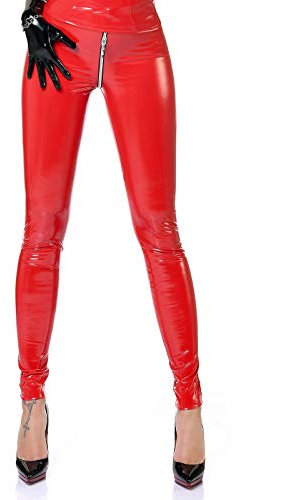 Patrice Catanzaro Enge rote Damen Stretchlackleggings Lack Leggings Zipper Lackrot Lacklegging, Farbe:Red, Größe:L