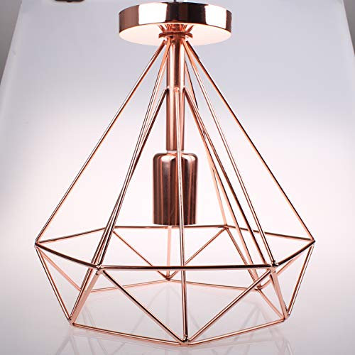 iDEGU Moderne Deckenleuchte, E27, Hängeleuchte, Lampenschirm in Diamantform, Eisen, Retro, Roségold, Deckenleuchte, Dekoration für Schlafzimmer, Küche, Wohnzimmer (Deckenleuchte, 25 cm)