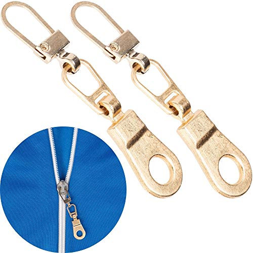 Reißverschluss Anhänger zur Reparatur, 2 Stück, aus Metall, in Gold-Rosé, Ersatz Zipper für Reissverschluss, RV Schieber für Mantel, Koffer, Jeans, Tasche, Reißverschlusslaschen Puller Set