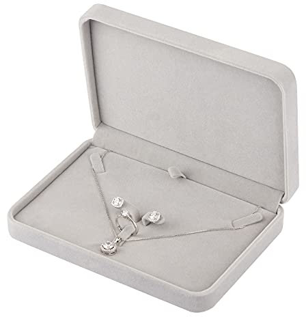 LETURE Großes Samt-Schmuckset, große Geschenkbox für Halskette und Ringe, Ohrringe, Perlenkette/klobige Halskette, Schmuck-Aufbewahrungsbox (grau)