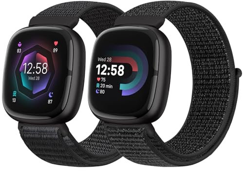 Runostrich Nylon Armband Kompatibel mit Fitbit Versa 4/Fitbit Sense 2/Fitbit Versa 3/Fitbit Sense, Weich Atmungsaktiver Sport Armband Verstellbares Ersatzband Damen Herren