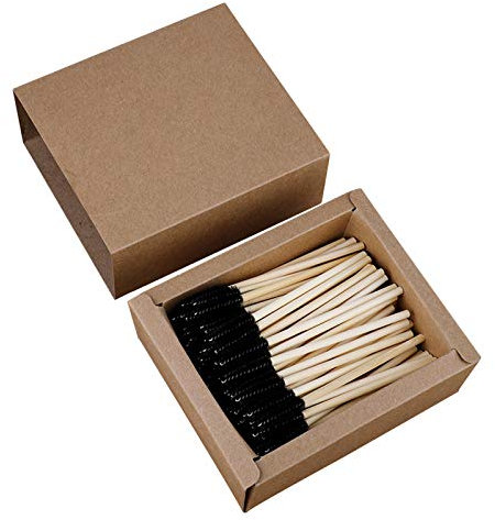 NeeyBing 100 Stück Wimpernbürsten, Wimpernbürste aus Bambus Einweg Mascara Bürstchen Make-up Pinsel Kit zum Wimpern kräuseln und heben