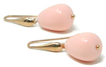 Orecchini Pendenti Donna con Gocce Corte 13x18mm in Pasta di Corallo Rosa – Argento 925 Placcato Oro Rosa – Handmade Made in Italy – Nickel Free – Idea Regalo Elegante - DodiGioielli
