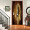 CBWRAW 3D Art Door Sticker For Bedroom Livingroom Bathroom Golden Music Microphone Wall Decal Reusable Self-Adhesive Waterproof Vinyl Door Murals Poster Wallpaper Home Decoration 30.3“X78.7