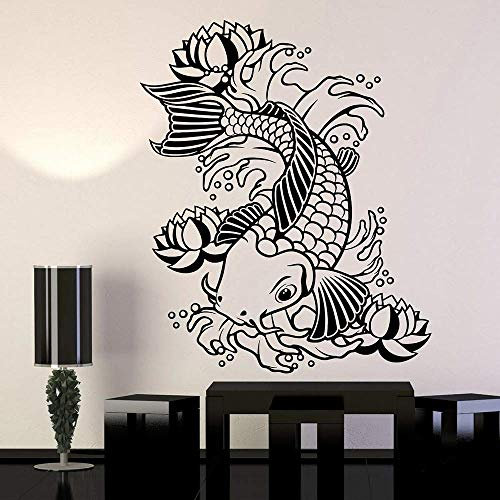 Vinyl Fisch Wandtattoo Koi Fisch Seerose Blume Wandaufkleber Asiatischen Stil Wohnzimmer Dekoration Aufkleber 69X57Cm
