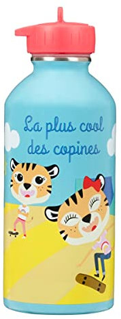 Gourde enfant Acier inoxydable DRAEGER PARIS - Facile à nettoyer - gourde réutilisable - Idéale pour parc, école - Contenance 300ml - 17 cm x 6,5 cm - Bleu- Message inscrit : La plus cool des copines